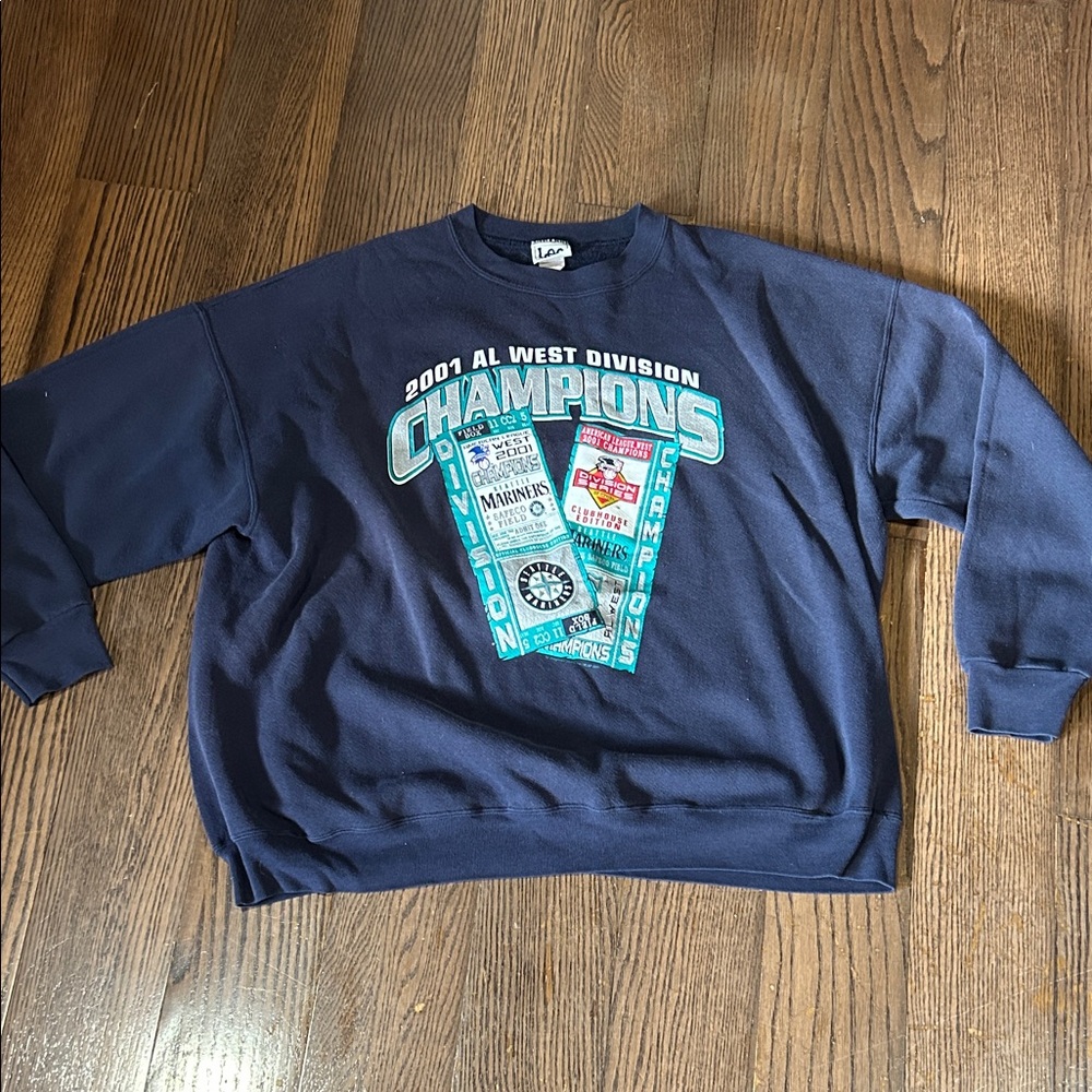 Vtg Lee Navy teal Seattle Mariners 2001 AL champion crewneck sweatshirt XL